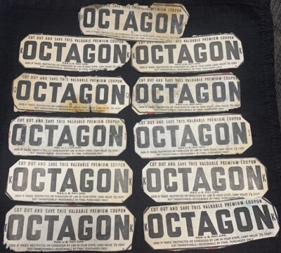 VINTAGE! Octagon Premium Soap 1/5c 11 Coupons Colgate Co. c1920s FREE SHIPPING!