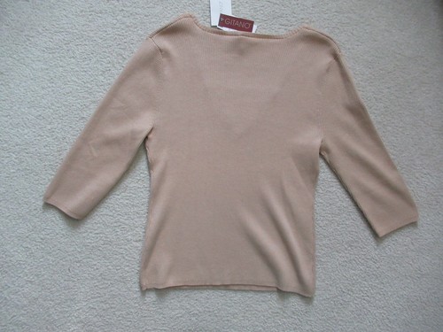NWT Gitano Beige Ribbed Knit White Crochet Pintuck Panel Career Sweater Top XL - Picture 10 of 12