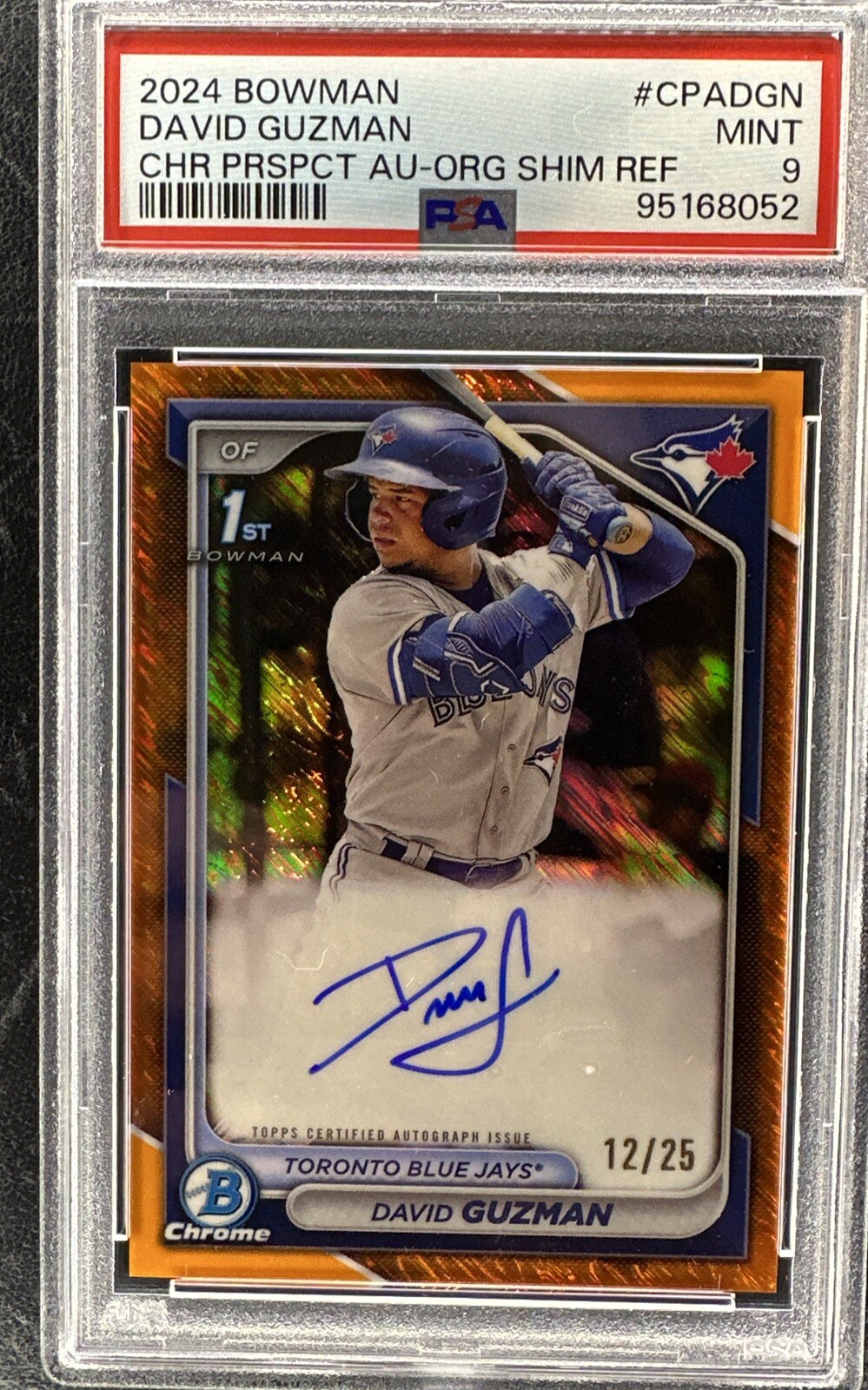 David Guzman 2024 1st Bowman Chrome  AUTO ORANGE Shimmer Blue Jays #d /25