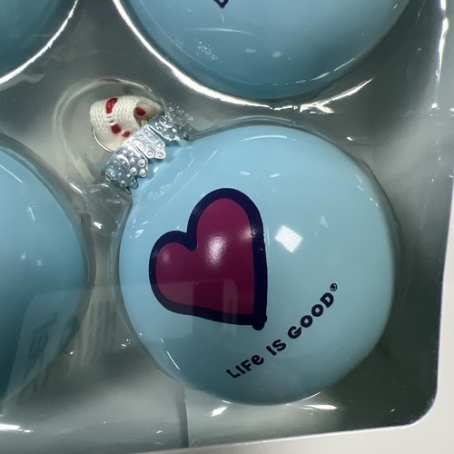 2 Boxes Of 6 Life Is Good Valentine’s Day Glass Ornaments Heart & Seashell Heart - Picture 7 of 17
