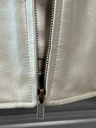 Wilsons Leather Jacket Women XL Beige Pearl Cream Full Zip Pockets Shiny Y2K - Bild 9 von 16