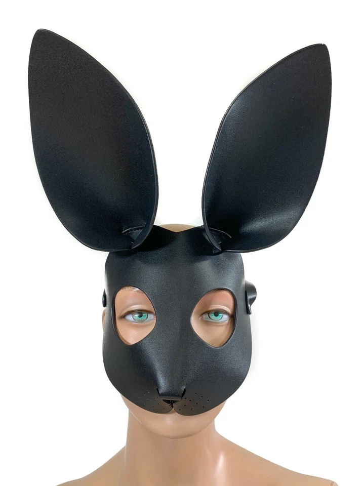 Faux Leather Bunny Mask Rabbit Ears Synthetic Leather Fetish Ball Cosplay BDSM  - Image 4 of 4