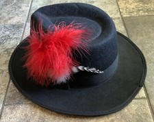 Adult Black Felt Hat Red Feathers Fedora Halloween Role Play Cosplay Dress-up