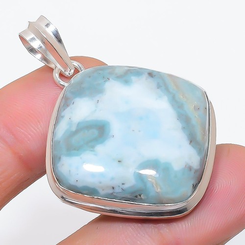 Caribbean Larimar Gemstone Handmade Fashion Ethnic Jewelry Pendant 1.9" SR 2248 - Picture 2 of 7