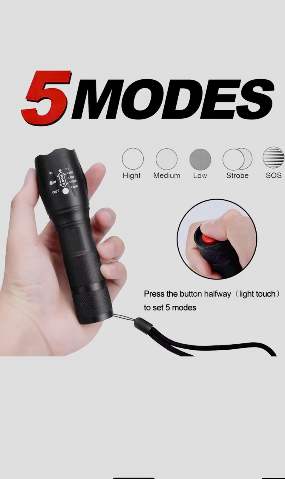 Super Bright Tactical Military LED Flashlight flash light 2000 Lumen 10000 LUX! - Picture 6 of 10