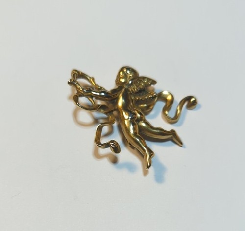 VINTAGE MMA METROPOLITAN MUSEUM OF ART ANGEL CHERUB CUPID BROOCH PIN GOLD TONE