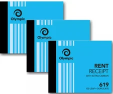 3 x Olympic Rent Receipt Book 619 Duplicate 100 Leaf 125 x 100mm 140886