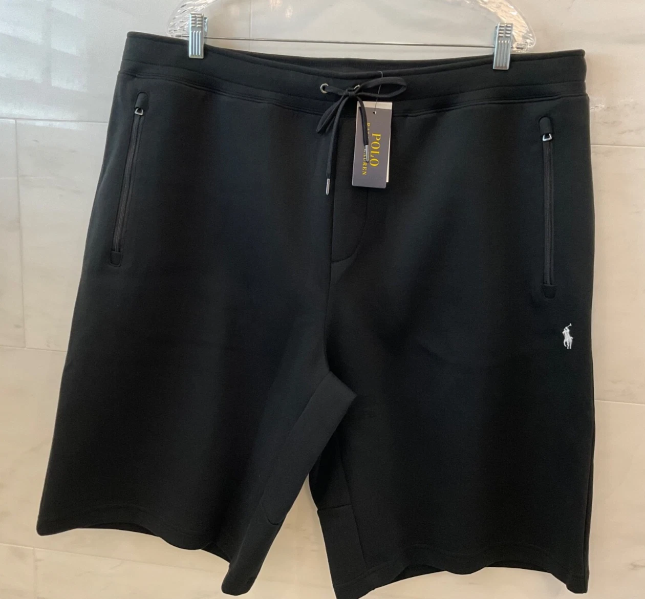 NWT Polo Ralph Lauren SOLID BLACK 9” inseam Double Knit Sweat Track Shorts