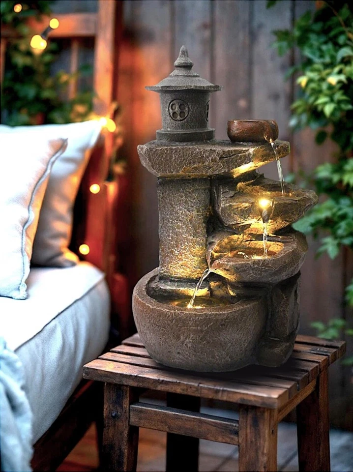 Springbrunnen Gartenbrunnen LED Terrassenbrunnen Wasserspiel Deko Innen Außen - Bild 2 von 4