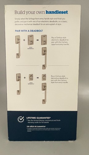 Schlage Century Satin Nickel Front Entry Handleset With Lattitue Lever - SEALED - Picture 2 of 5