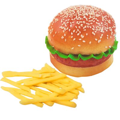Artificial Hamburger & 20pcs Artificial French Fries Fake Food Bread Model