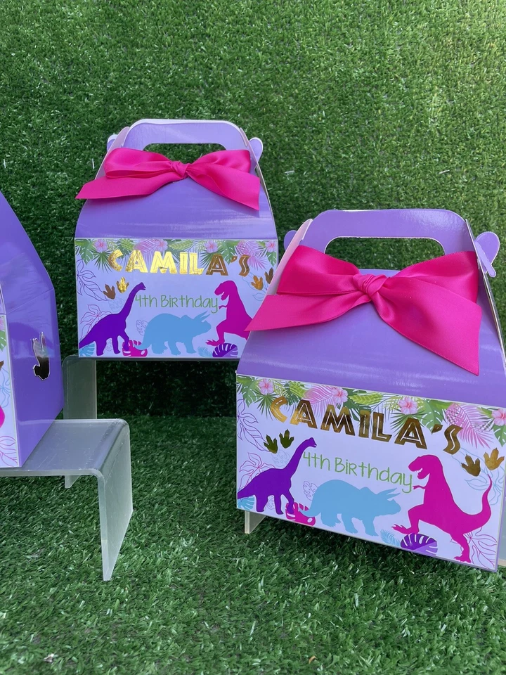 Dino Rosa 12 Piezas Caja de Caramelos Personalizada Caja de Regalo Favores de Fiesta para Fiesta Infantil Foto 4 de 4