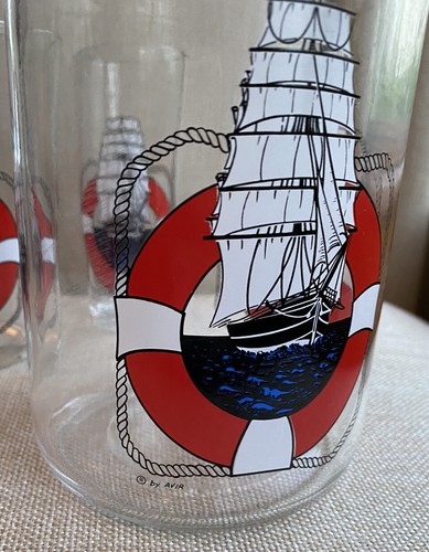Vintage Avir Nautical Italian Pitcher & Glassware Set (Ship Boat-Sailboat Motif) - Picture 7 of 13
