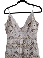 Lulus Womens Dress Sway Away White Nude Crochet Lace Large Mini Cocktail Party