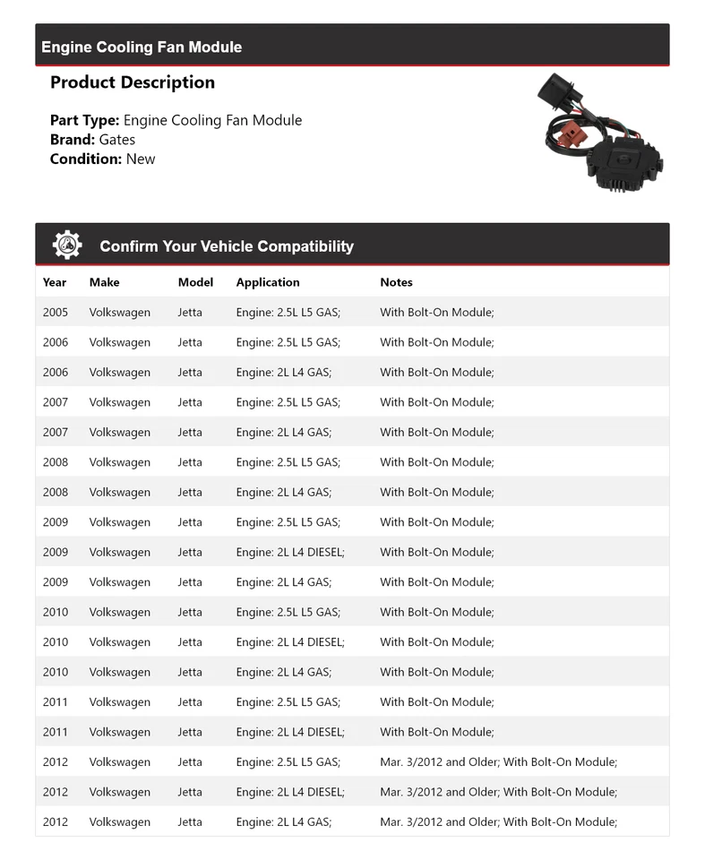 Módulo ventilador refrigeración motor Volkswagen Jetta 2005-2012 puertas 2006 2007 2008 Foto 2 de 4