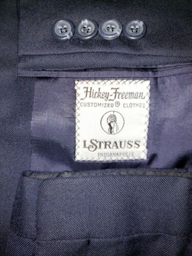 HICKEY FREEMAN Suit Mens 40L 36x33 Pants Blue VINTAGE 80s Interview Dressy Prom - Afbeelding 1 van 12