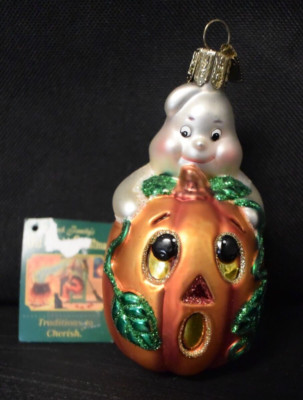 Old World Christmas OWC Halloween Ghost Pumpkin Blown Glass Ornament | eBay