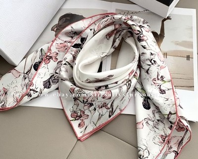 Sallys 18 Momme Twill Silk Wrap Scarf Butterfly Print Double Face Shawl 35''