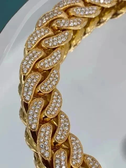 12MM 10CT Round Diamond Lab Created Men Cuban Bracelet 14K Yellow Gold Plated 8" - Image 3 of 4