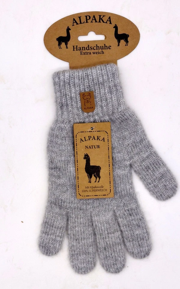 Alpaka Damen Strick Finger Handschuhe sehr warm Grau viel Wolle - Bild 2 von 2