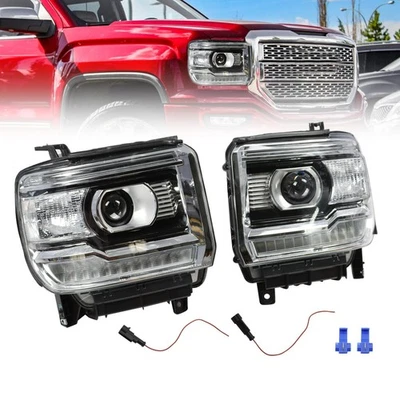 Clear LED Headlights DRL Lamps for 2014-2018 GMC Sierra 1500 2015-2019 2500 3500 - Image 1 of 4