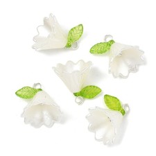 40x White Bell Flower Pendant Green Leaves Lily of the Valley Charms for Jewelry