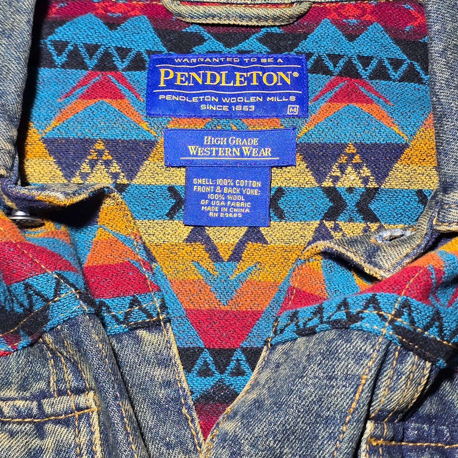 Pendleton Denim jacket wool shoulders Chief Josep… - image 4