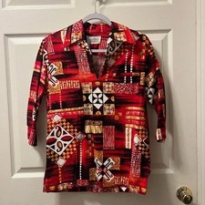 Malihini Vibrant Women’s Vintage Red Hawaiian Tunic Shirt. Sz Small