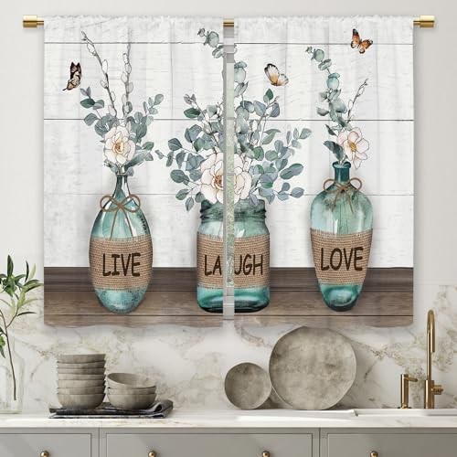 Farmhouse Leaf Kitchen Curtains 27.5"W x 39"L (Pack of 2) 17_green_bottle - Bild 8 von 8