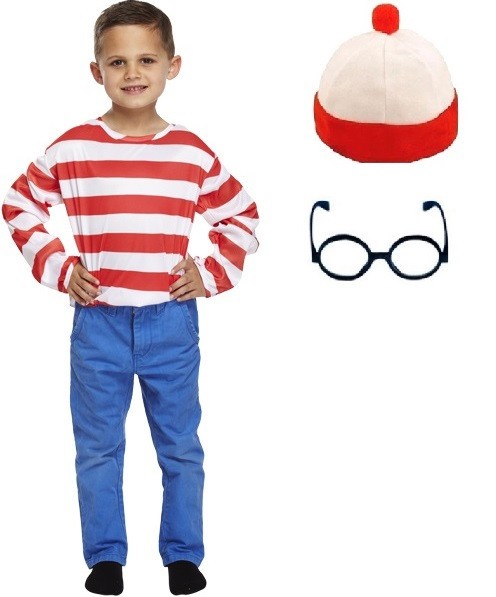 Niños Niños Niñas Where's Nerd Geek Disfraz Conjunto de 3 Piezas Día Mundial del Libro 5-13 años