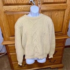 Gaeltarra VTG Aran Sweater Mens 44 Large Knitted Fisherman Ireland 100% Wool