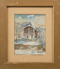 OMERO SOLARO ( Legnano 1909 - 2009 ) Quadro Dipinto PAESAGGIO Acquerello Cornice