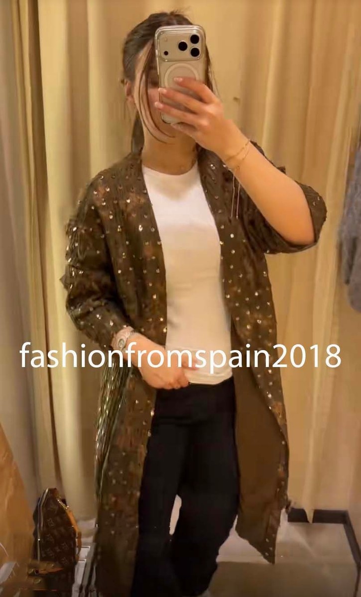 ZARA NEW WOMAN LONG SEQUIN KIMONO JACKET DARK KHAKI S,M,L 2407/639