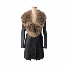 Andy giacca lunga vera pelle di agnello cappotto pelliccia di volpe orlo nero Made in Italy taglia S