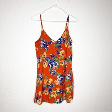Lulus Love is Here to Stay orange blue floral slip mini dress size Small