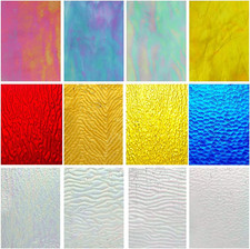 12 Sheets Iridescent Stained Glass Sheets, Cathedral Art Glass Packs for Mosa...