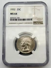 1932-P Washington Silver Quarter 25C NGC MS64 BU UNC Philadelphia US Coin BM1