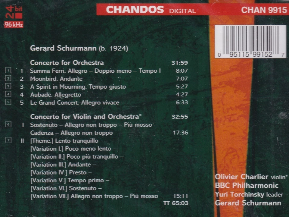 Gerard SCHURMANN  Violin Concerto  Concerto for Orchestra Carlier bbcpo composer - Image 2 of 2