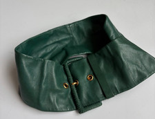 Prada Leather Wide Waist Belt Green Gold Grommet Corset Italy 1C808 Vintage