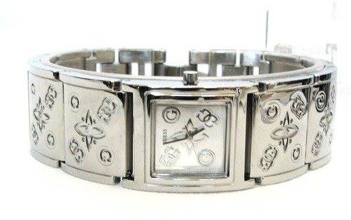 NEW GUESS FANCY LOGO SIGNATURE POLISHED SILVER TONE BRACELET WATCH W10197G1 - Picture 5 of 8