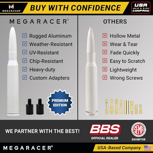 Gloss 50 Cal Bullet Antenna for Chevy Silverado & GMC Sierra 1500 2500 White - Picture 7 of 7