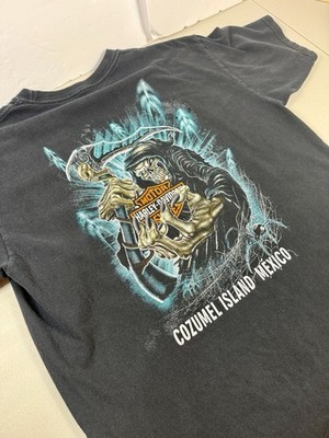 Harley Davidson Cozumel Island Mexico Grim Reaper Double Sided T Shirt Size L