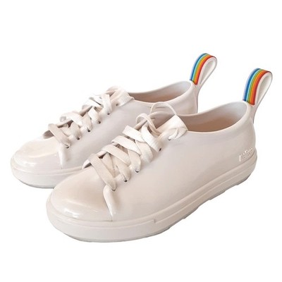 Mini Melissa White Rainbow Stripe Gel Sneakers Girls 2 Lace Up Mel by Melissa