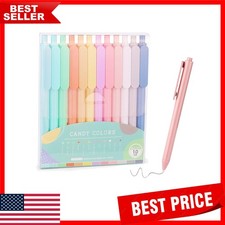 12-Pcs Pastel Retractable Ballpoint Pens - Stylish Black Ink for Journaling