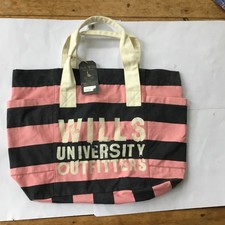 Large Vintage Jack Wills Pink & Navy Over The Shoulder Bucket Bag Lined Canvas