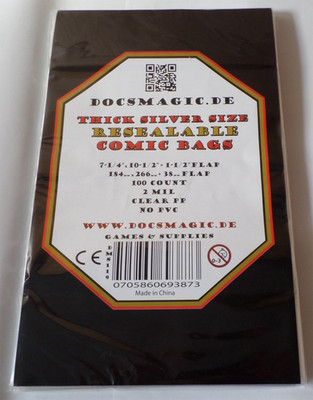 docsmagic 100 Resealable Thick Silver Size Comic Book Bags 7-1/4''+10-1/2''+1-1/2''
