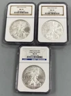 3 NGC MS70 US 1ozt .999 Silver Eagle $1 2005 2006 2009 E.R. w/spots L25164