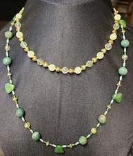2 Handcrafted Green Tones Bead Necklaces