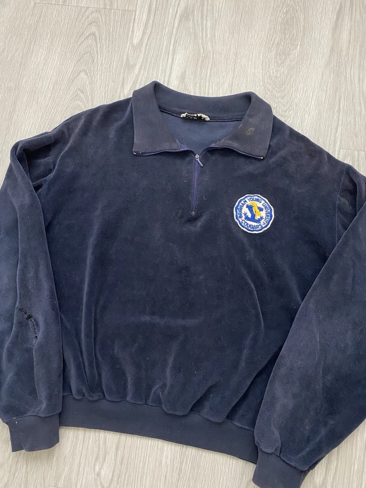 Sudadera True Vintage Años 60/70 Brigham Young University BYU Terciopelo Cuarto Cremallera Foto 2 de 4