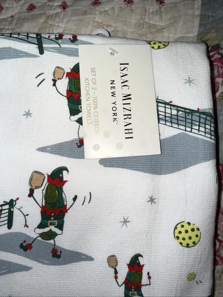 Nuevo Isaac Mizrahi Juego 2 Toallas de Cocina Navidad Pickleball Blanco Foto 2 de 3